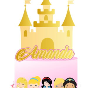 867 - Arquivo Digital Topo de Bolo Castelo e Princesas Cute