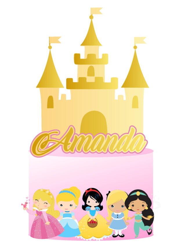 867 - Arquivo Digital Topo de Bolo Castelo e Princesas Cute