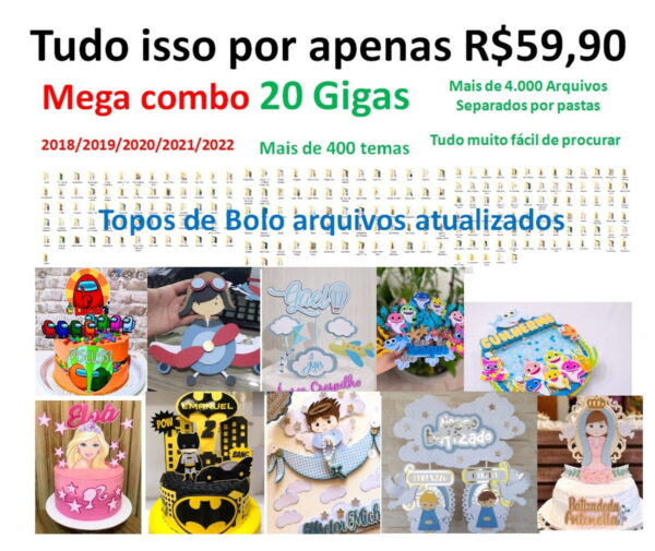 Arquivo corte combo topo de bolo +4000 arquivos kit 2000