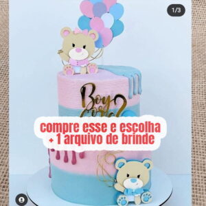 Arquivo Corte Topo de Bolo Cha Revelação Ursinhos
