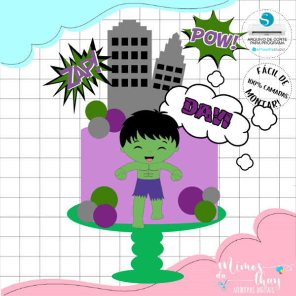 Arquivo Corte: Topo de Bolo Hulk Cute 002