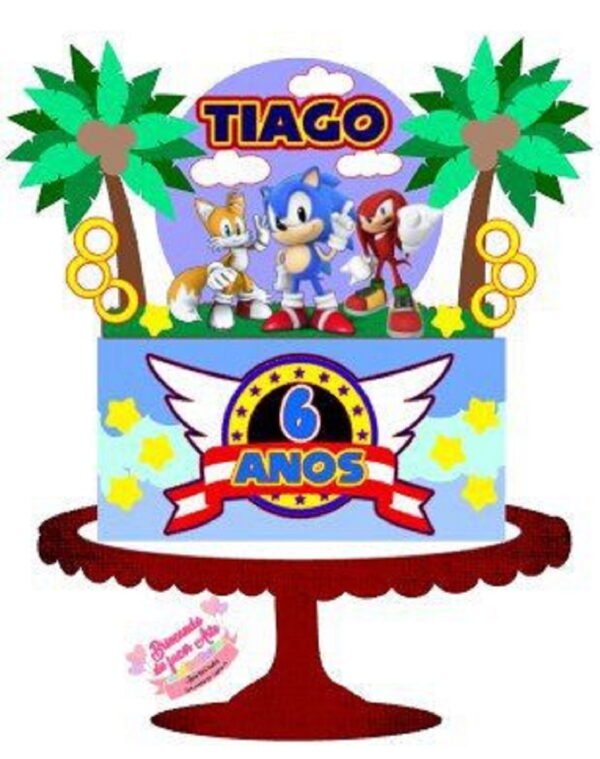 Arquivo Topo de Bolo Sonic + 4 Arquivos a Sua Escolha