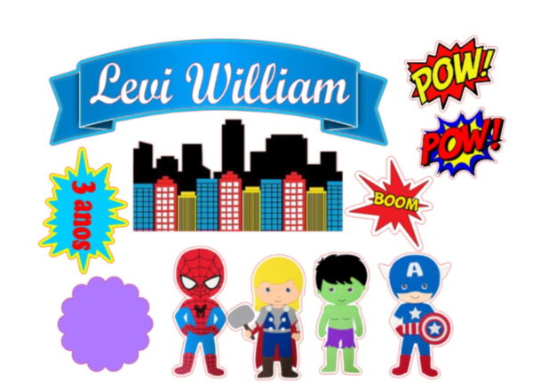 Arquivo Topo de Bolo Vingadores + 4 Arquivos a Sua Escolha