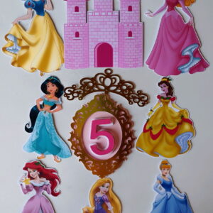 Arquivo corte Topo princesas Disney com numeral 5 e espelho