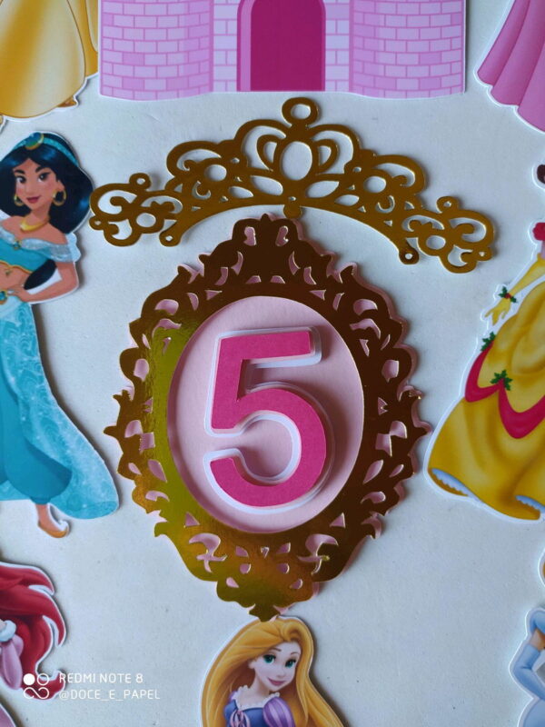 Arquivo corte Topo princesas Disney com numeral 5 e espelho - Image 2