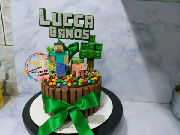 Kit com 5 arquivos de corte:02-MINECRAFT TOPO DE BOLO 3D