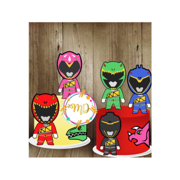 Kit com 5 arquivos de corte 01-POWER RANGERS TOPO DE BOLO CA