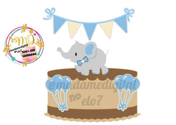 Kit com 5 arquivos de corte:03-ELEFANTE TOPO DE BOLO camadas
