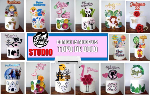 ARQUIVO DE CORTE COMBO 15 MODELOS TOPO DE BOLO STUDIO