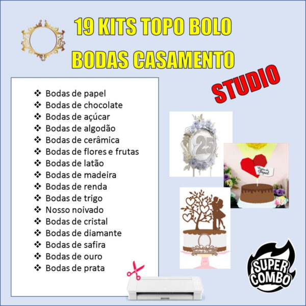 Arquivo de Corte Combo Topo de Bolo Bodas de Casamento Studi - Imagem 2