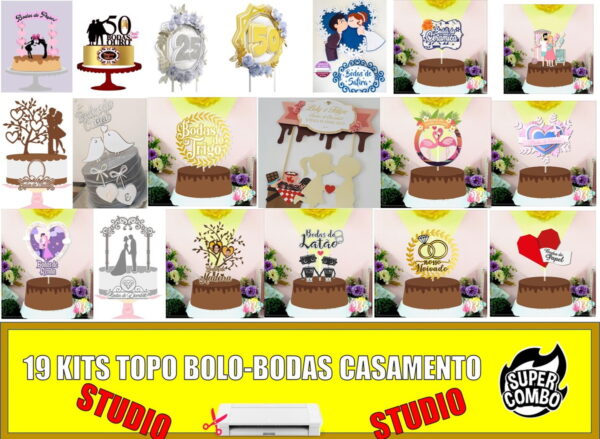 Arquivo de Corte Combo Topo de Bolo Bodas de Casamento Studi