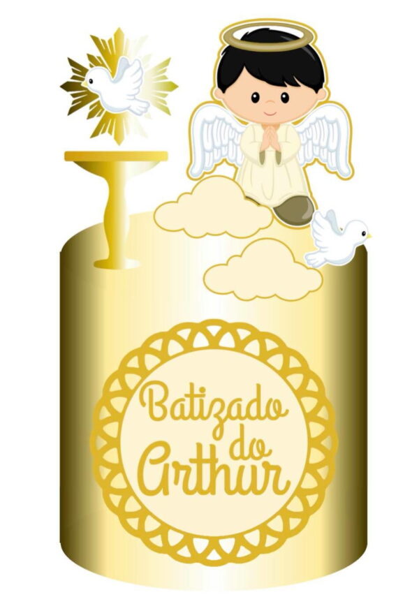 4 Arquivo de Corte Digital - Topo de Bolo Batizado Menino