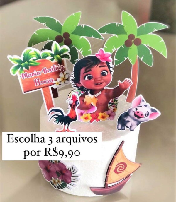 ARQUIVO DE CORTE DIGITAL - TOPO DE BOLO MOANA BABY
