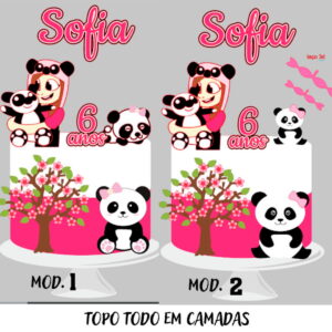 Arquivo de Corte Digital Topo de Bolo Panda Natasha + BRINDE