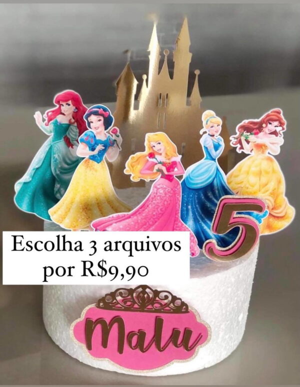ARQUIVO DE CORTE DIGITAL - TOPO DE BOLO PRINCESAS