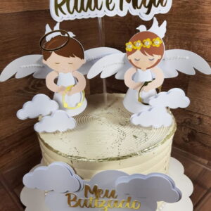 Arquivo de corte silhouette topo de bolo batizado 3d luxo