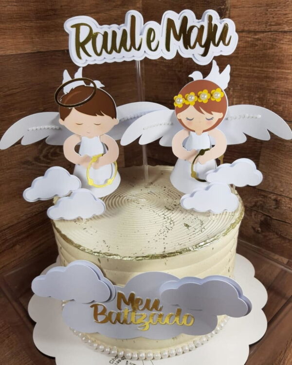 Arquivo de corte silhouette topo de bolo batizado 3d luxo