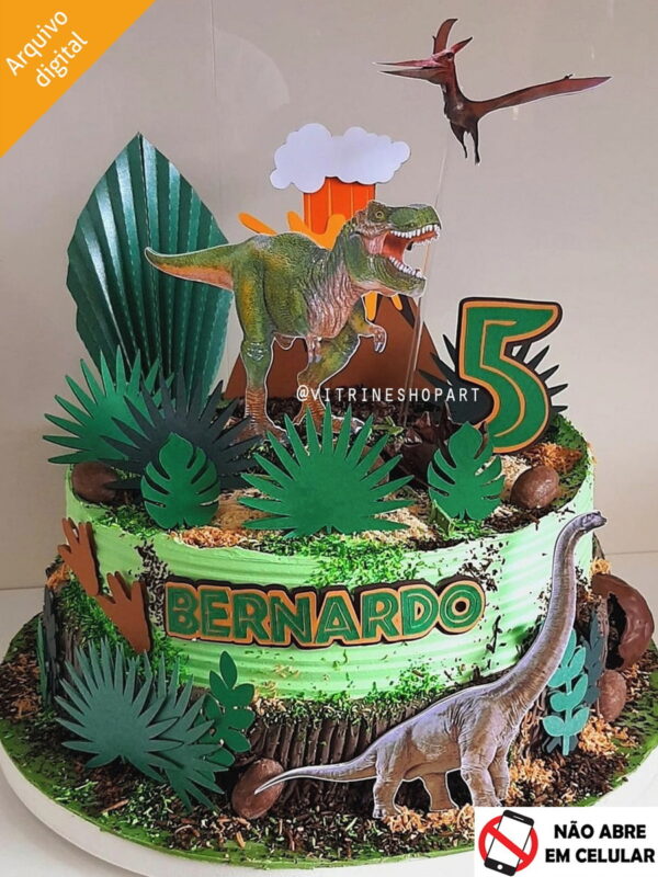 Arquivo de Corte Silhouette Topo de Bolo Dinossauro Jurassic