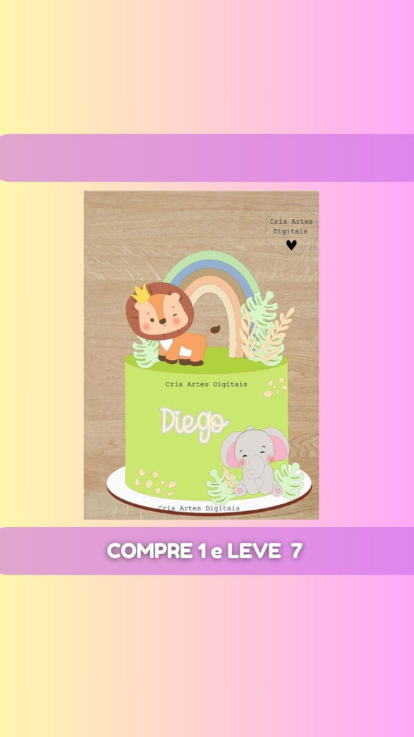 Arquivo de Corte Topo Bolo Leão e Elefante +6 Brindes #sf10 - Imagem 2