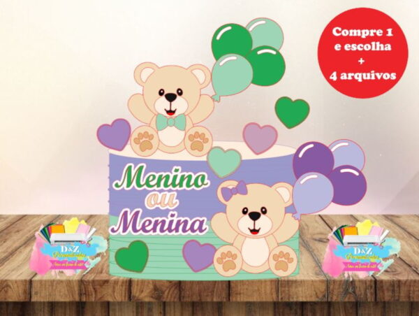 Arquivo Corte -topo Chá Revelação Ursinhos (camadas)-cod-873