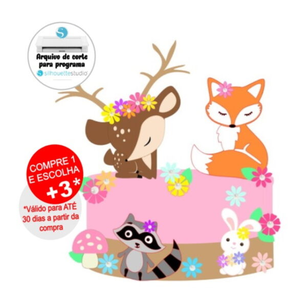 Arquivo de Corte Topo de Bolo Animais Bosque