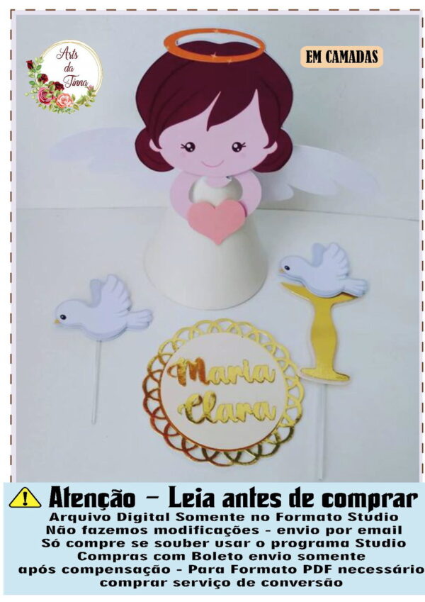 ARQUIVO DE CORTE - TOPO DE BOLO ANJINHA 3D BATISMO 048