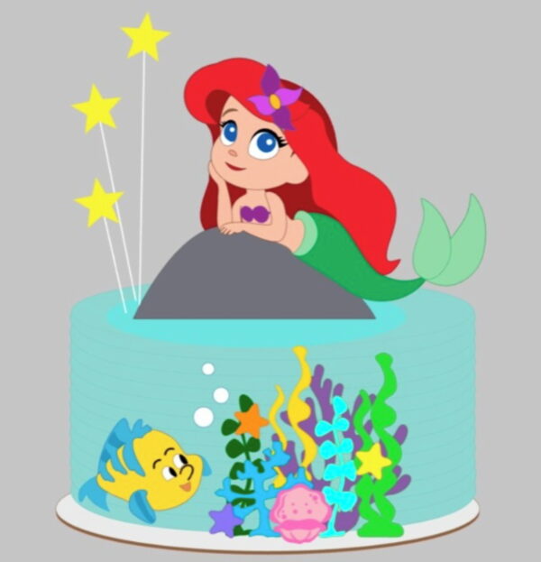 Arquivo de Corte Topo de Bolo Ariel Cute em Camadas