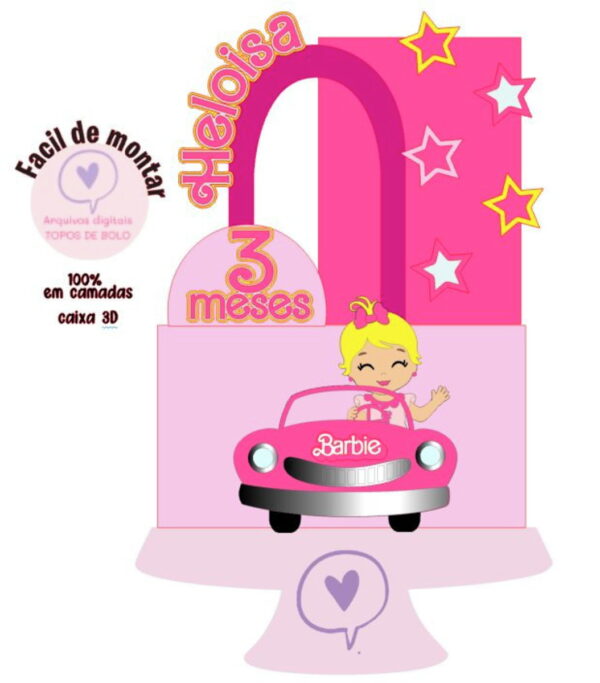 Arquivo de Corte Topo de Bolo Baby Barbie Carro 1