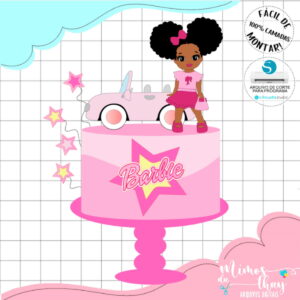 Arquivo de Corte Topo de Bolo Barbie Black Baby + Carro 009