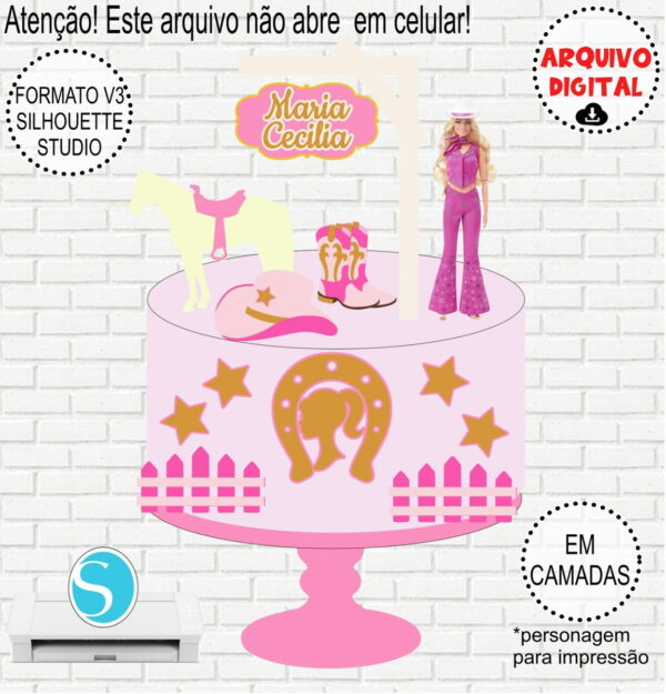 Arquivo de Corte Topo de Bolo Barbie Boiadeira #883