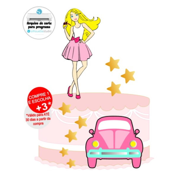 Arquivo de Corte Topo de bolo Barbie Carro