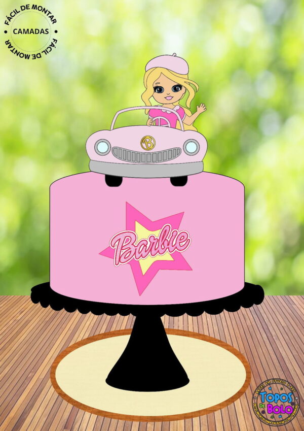 Arquivo de Corte Topo de Bolo Barbie Loira de Carro