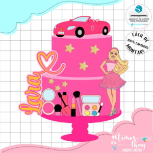 Arquivo de Corte Topo de Bolo Barbie Loira Make + Carro 014