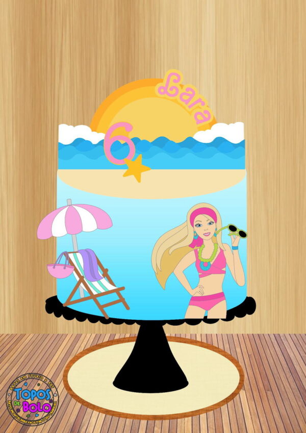 Arquivo de Corte Topo de Bolo Barbie Praia - Imagem 2