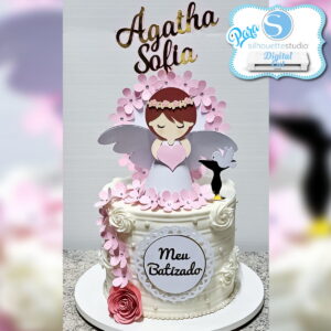 Arquivo de Corte/topo de Bolo - Batizado Anjinha 3d e Flores