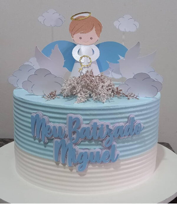Arquivo de Corte Topo de Bolo Batizado Anjo Azul 3d