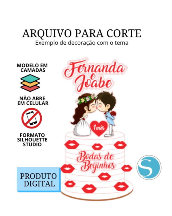 Arquivo de Corte Topo de Bolo - Bodas de Beijinho - Image 2