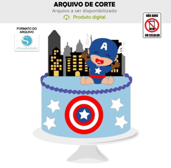 Arquivo de Corte Topo de Bolo Capitao America Bebê