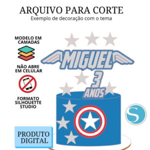 Arquivo de Corte Topo de Bolo - Capitão América com Escudo