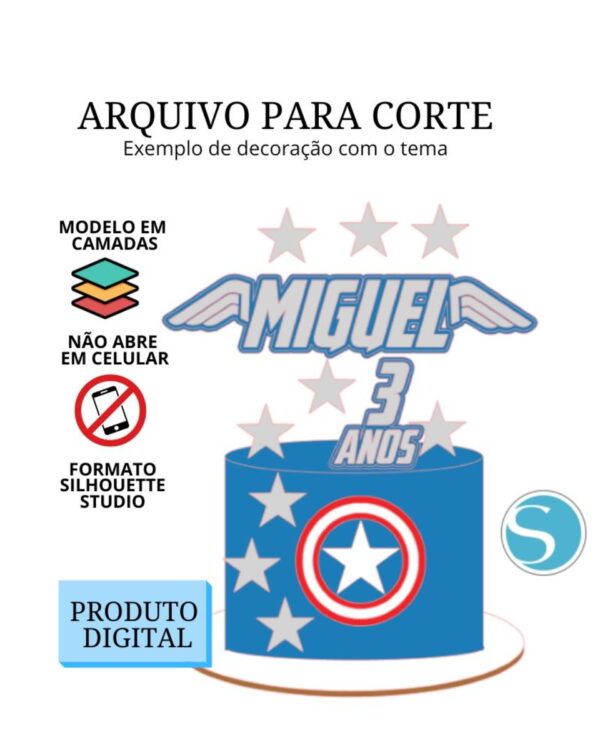 Arquivo de Corte Topo de Bolo - Capitão América com Escudo