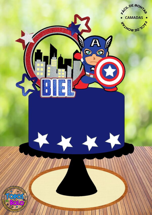 Arquivo de Corte Topo de Bolo Capitão America Cute Camadas