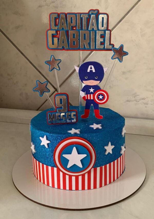 Arquivo de Corte Topo de Bolo Capitão America Logo Camadas