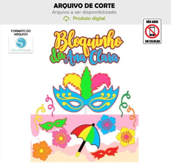 Arquivo de Corte Topo de Bolo Carnaval Máscara