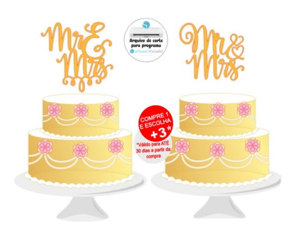 Arquivo de Corte Topo de Bolo Casamento Mr e Mrs