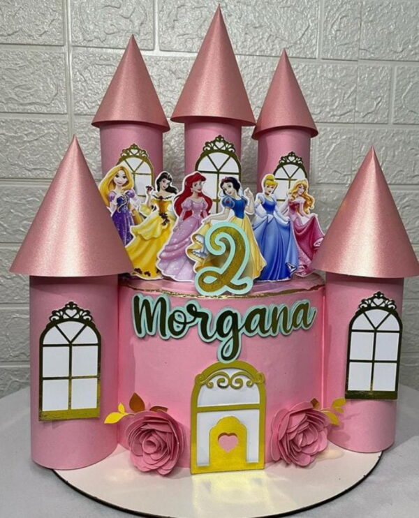Arquivo de Corte Topo de Bolo Castelo Princesas em Camada