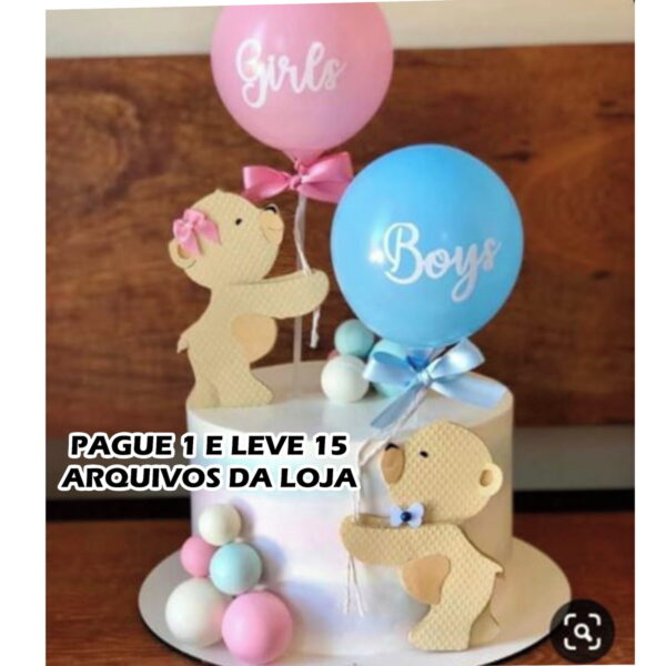 Arquivo de Corte Topo de Bolo Chá Revelação Ursinhos 1 - Image 2