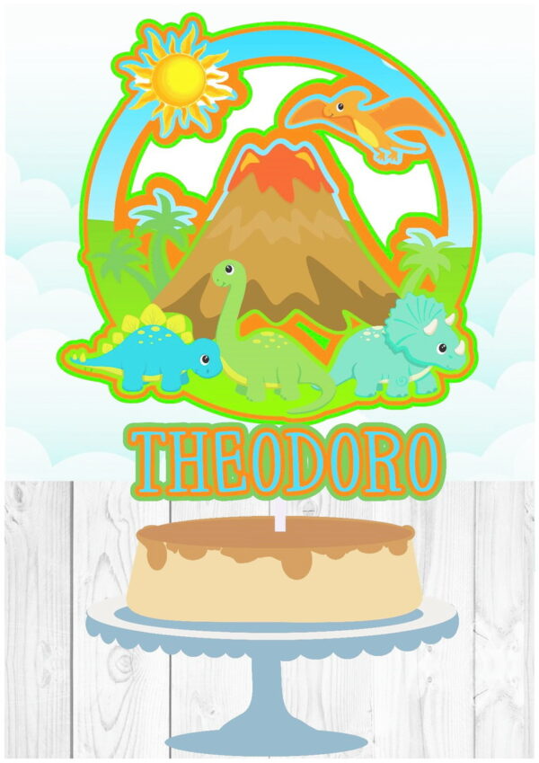 Arquivo de Corte Topo de Bolo Circular Dinossauro Baby #ab