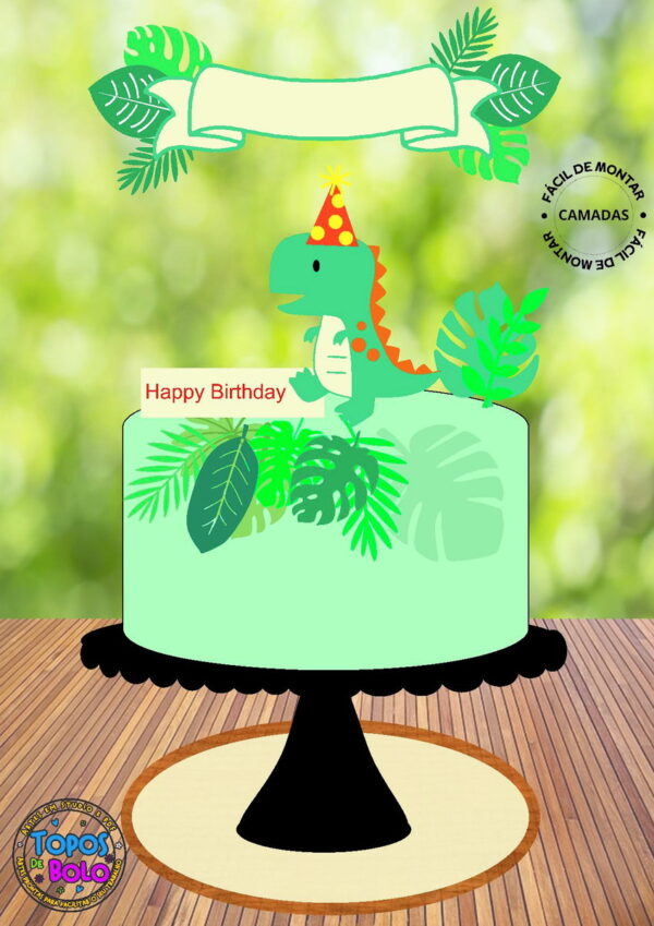 Arquivo de Corte Topo de Bolo Dino Happy Birthday - Imagem 2