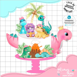 Arquivo de Corte: Topo de Bolo Dinossauro Aquarela Cute 021