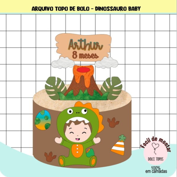 Arquivo de Corte - Topo de Bolo Dinossauro Baby